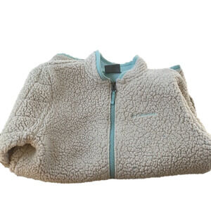 🌿Columbia fleece jacket - girls, size 10, off white/cream color blue trim🌿